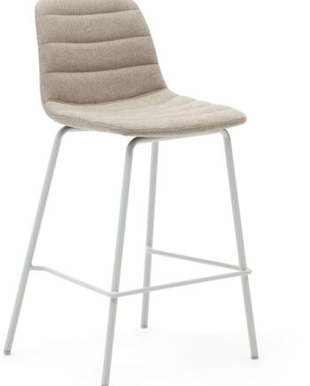 Barstol Kave Home Zunilda   Industriel  Beige Chenillestof  Hvid Stålramme  92   Cm Høj