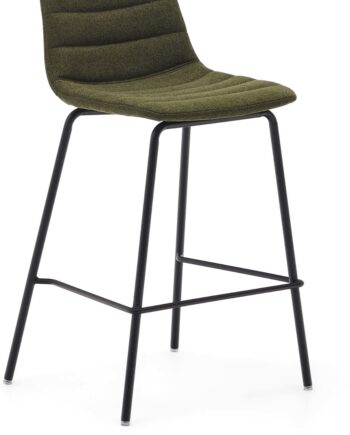 Barstol Kave Home Zunilda Industriel Moderne Grøn Chenille   Mat Sort Stålstel Med Fodstøtte