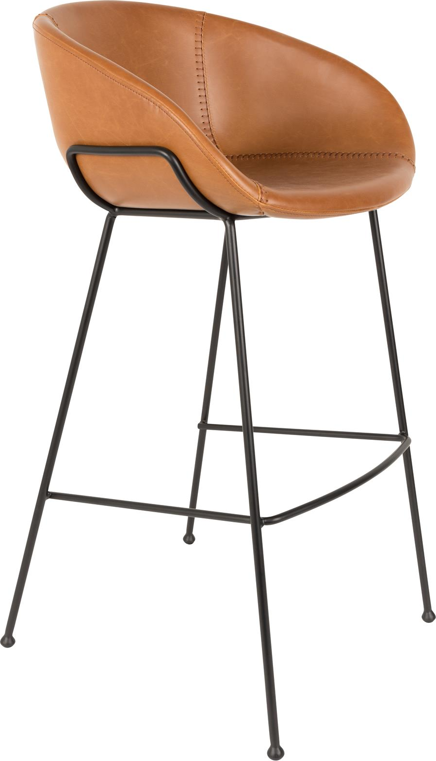 Barstol Zuiver Feston Rødbrun Pu-læder Polstret Sæde Sort Stålbase H98 5xb54 5xd53 Cm