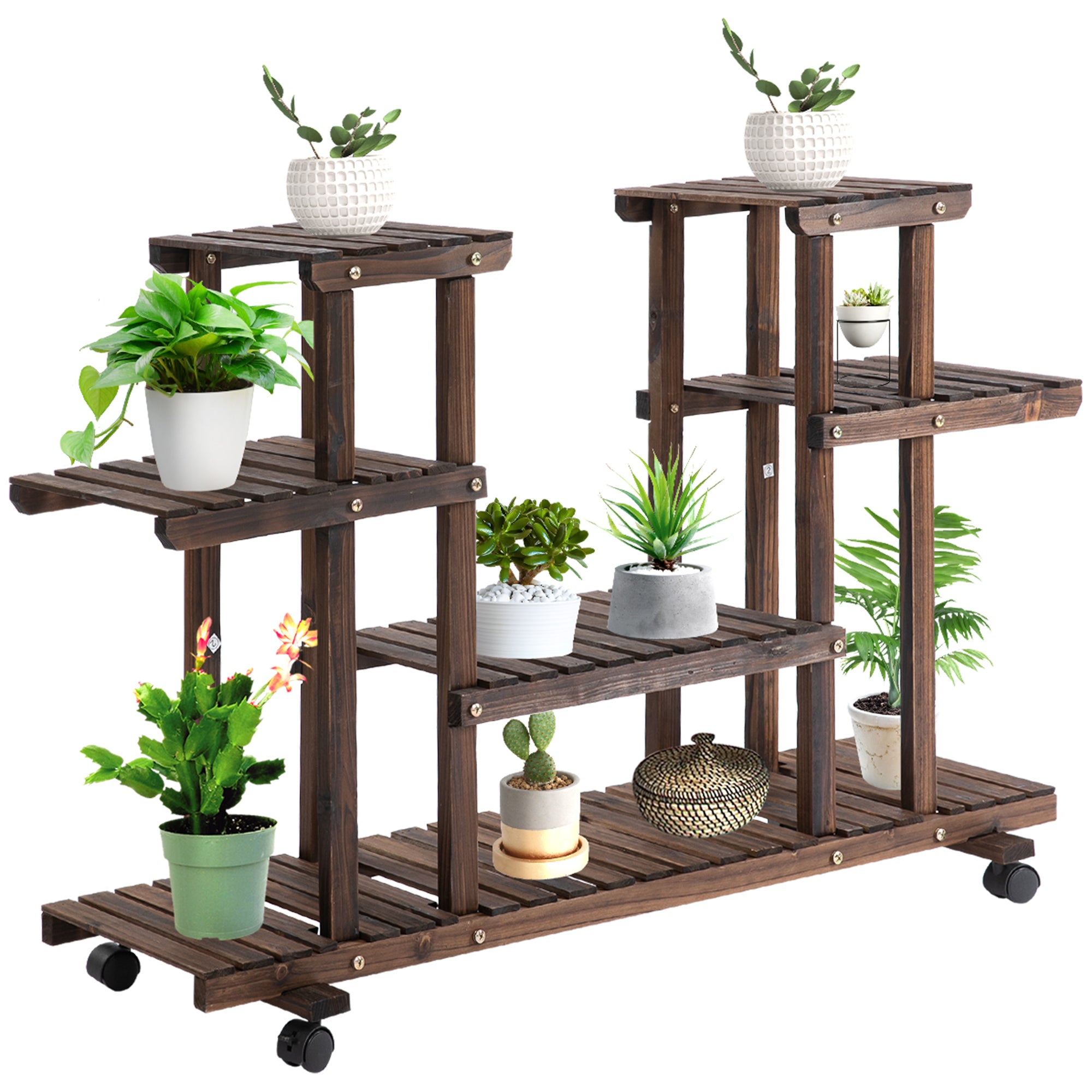 Blomstertrappe   Hylder   Hjul 123   Cm    33 Cm    80 Cm Massivt Træ Brunt 123   Cm    33 Cm    80 Cm