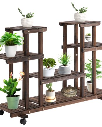 Blomstertrappe   Hylder   Hjul 123   Cm    33 Cm    80 Cm Massivt Træ Brunt 123   Cm    33 Cm    80 Cm