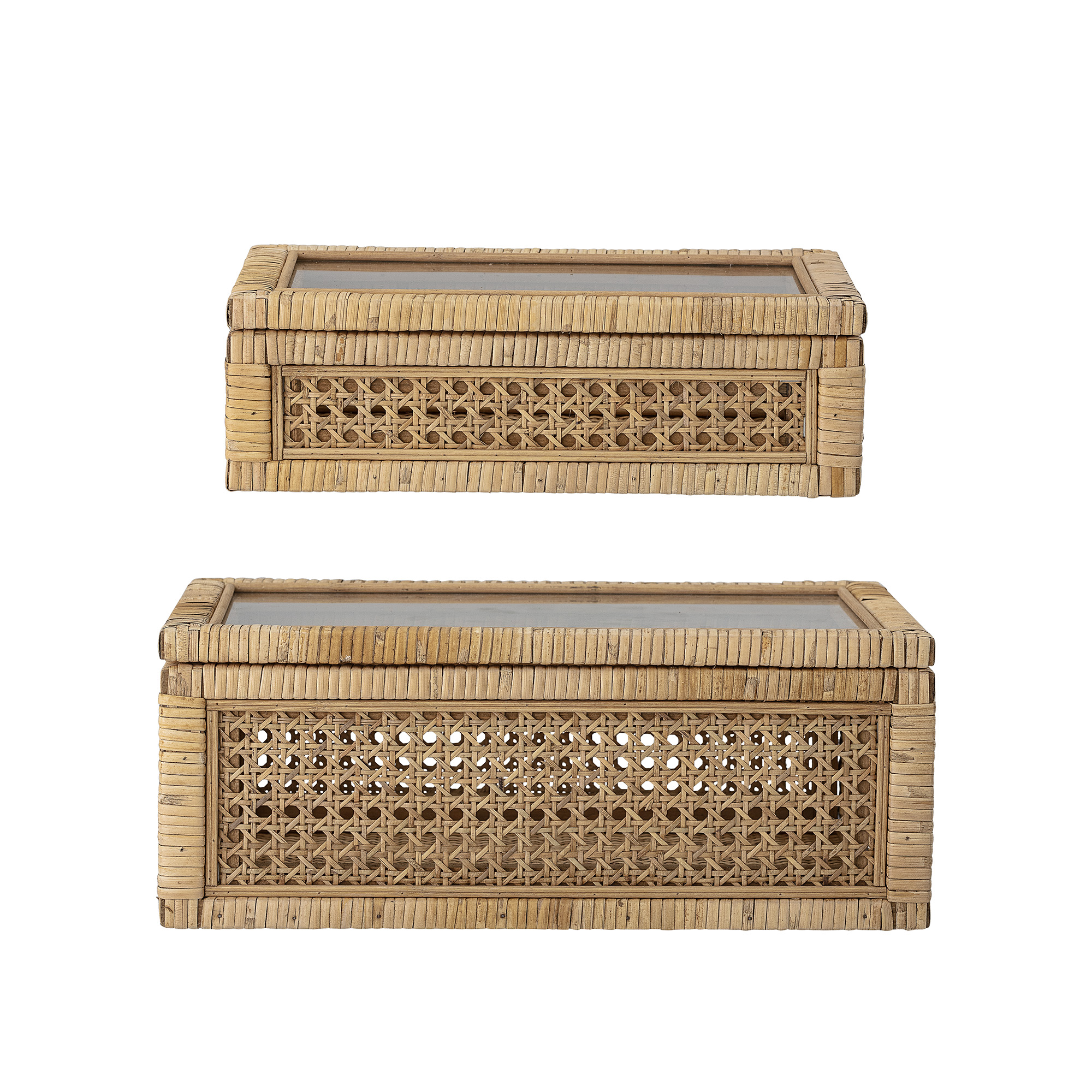 Bloomingville Lally æske   Låg  Natur  Rattan  Sæt Af    L32xh9xw17 L39xh15 5xw24 Cm