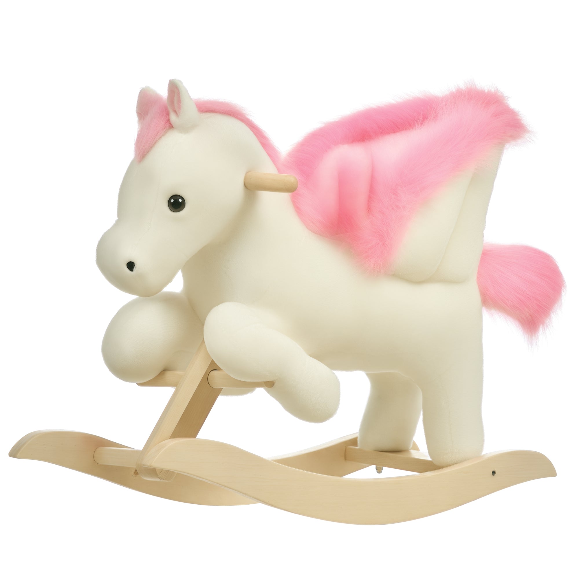 Børne Gyngehest Baby Gyngehest Med Dyrelyde Legetøjshåndtag Til 18-36 Måneder Plys Hvid Pink 70   28   57 Cm