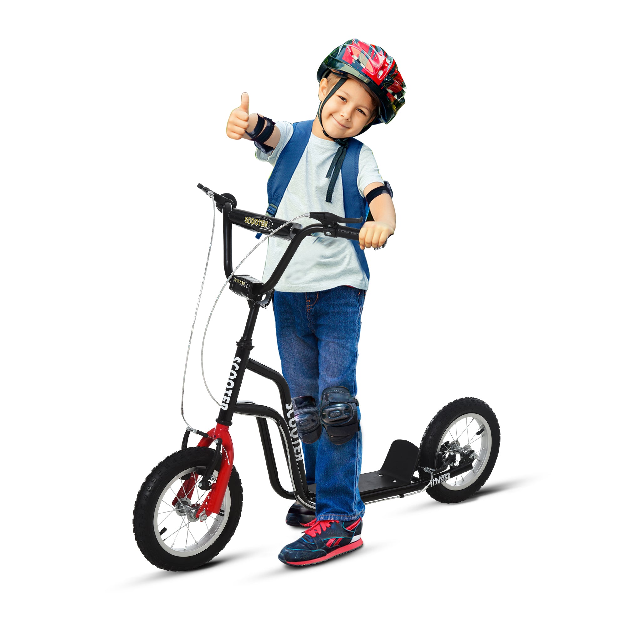 Børne Scooter Styr Justerbart Scooter Kick Scooter City Scooter Børne Scooter Kickboard Med Pneumatiske Dæk 12 Tommer Fra   år Sort 120   58   75-80 Cm