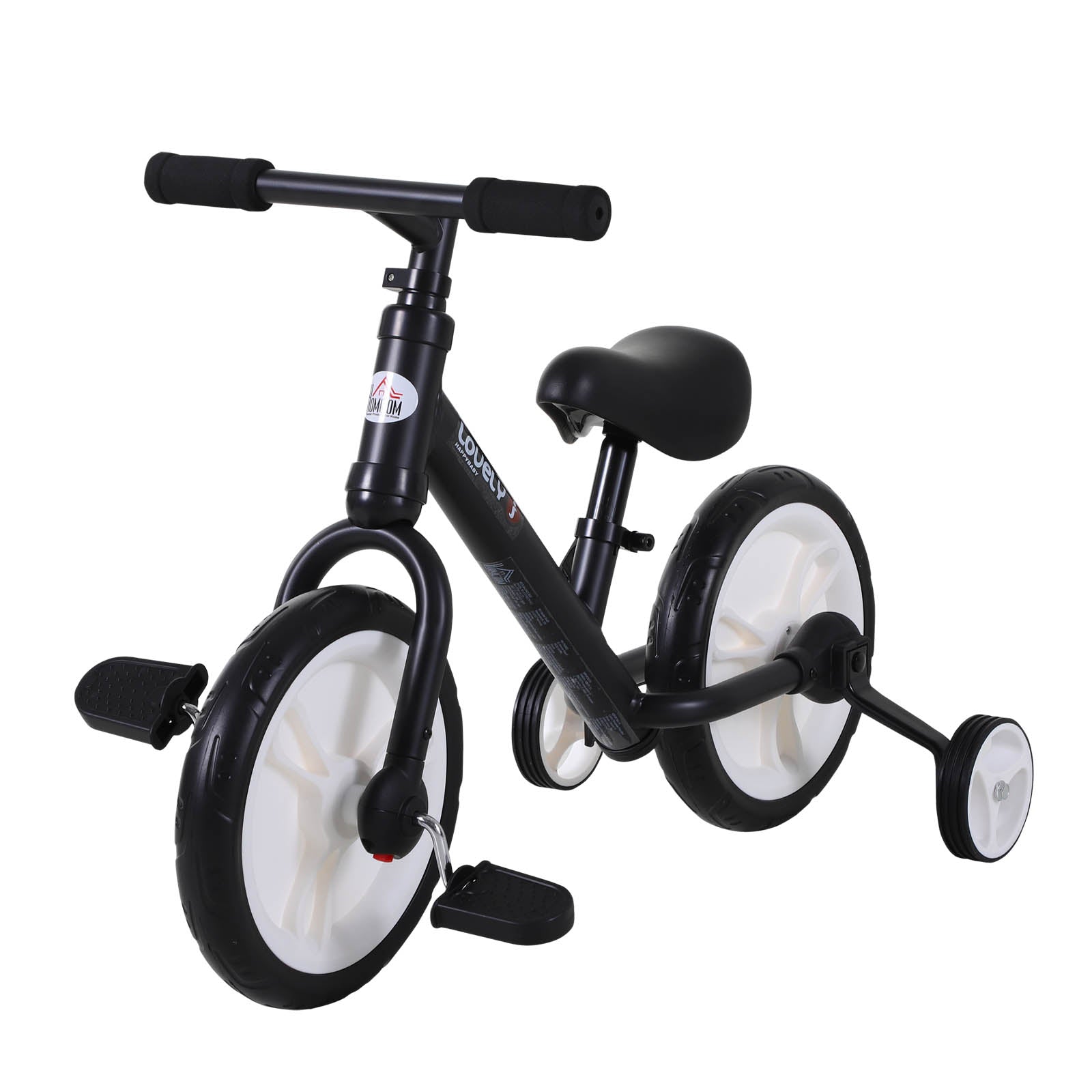 Børnebalancecykel  Lærecykel  Børnecykel   - -   Børnecykel Med Støttehjul Og Pedaler   -  år  Sædehøjdejusterbar  Pp  Sort  85   B36   H54 Cm