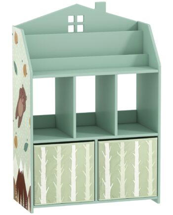 Børnebogreol Med   Stofskuffer  åben Hylde Til Alderen  -   62 5x30x91   Cm  Grøn