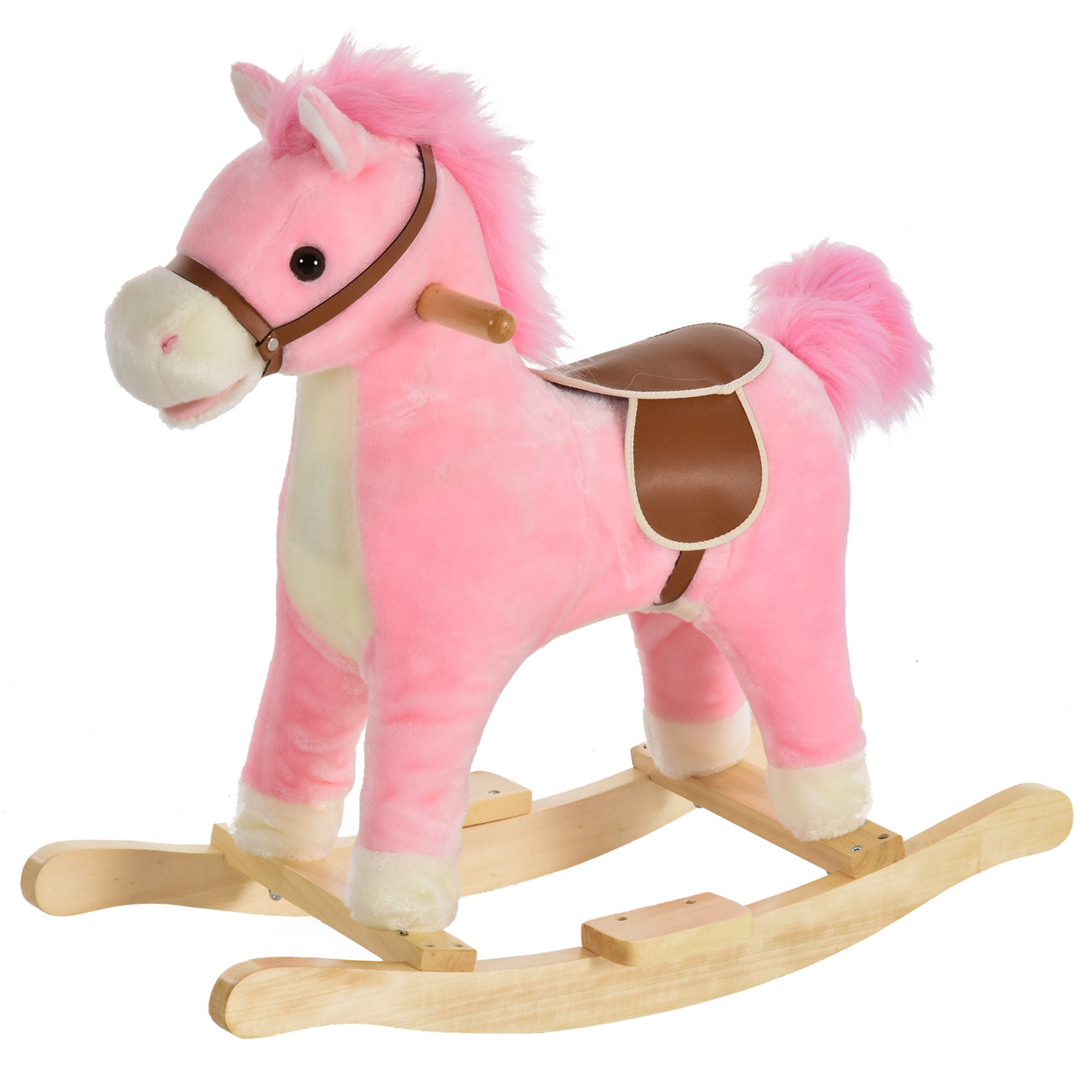Børnegyngehest Babygyngehest Med Dyrelyde Legetøjshåndtag Til 36-72 Måneder Plys Pink 65   32     61 Cm