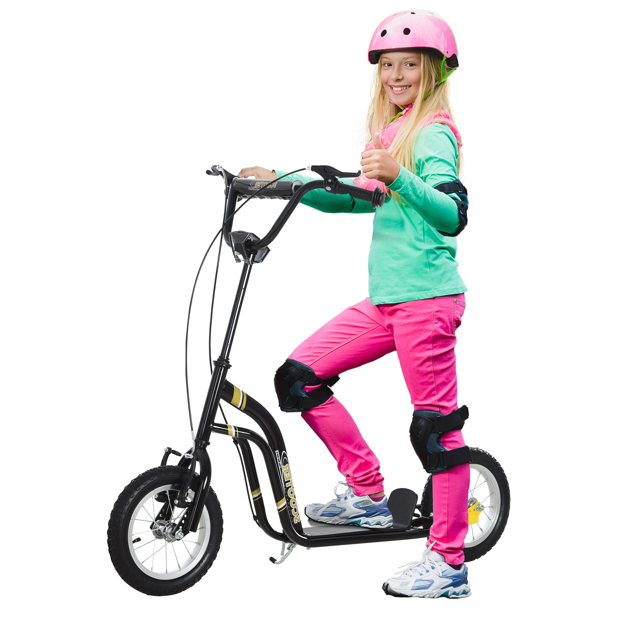 Børneløbehjul Fra   år Løbehjul Børneløbehjul Sparkløbehjul City Scooter Børneløbehjul Kickboard Med Luftgummidæk 12 Tommer Gummi Aluminium Sort 120   58   85-95 Cm