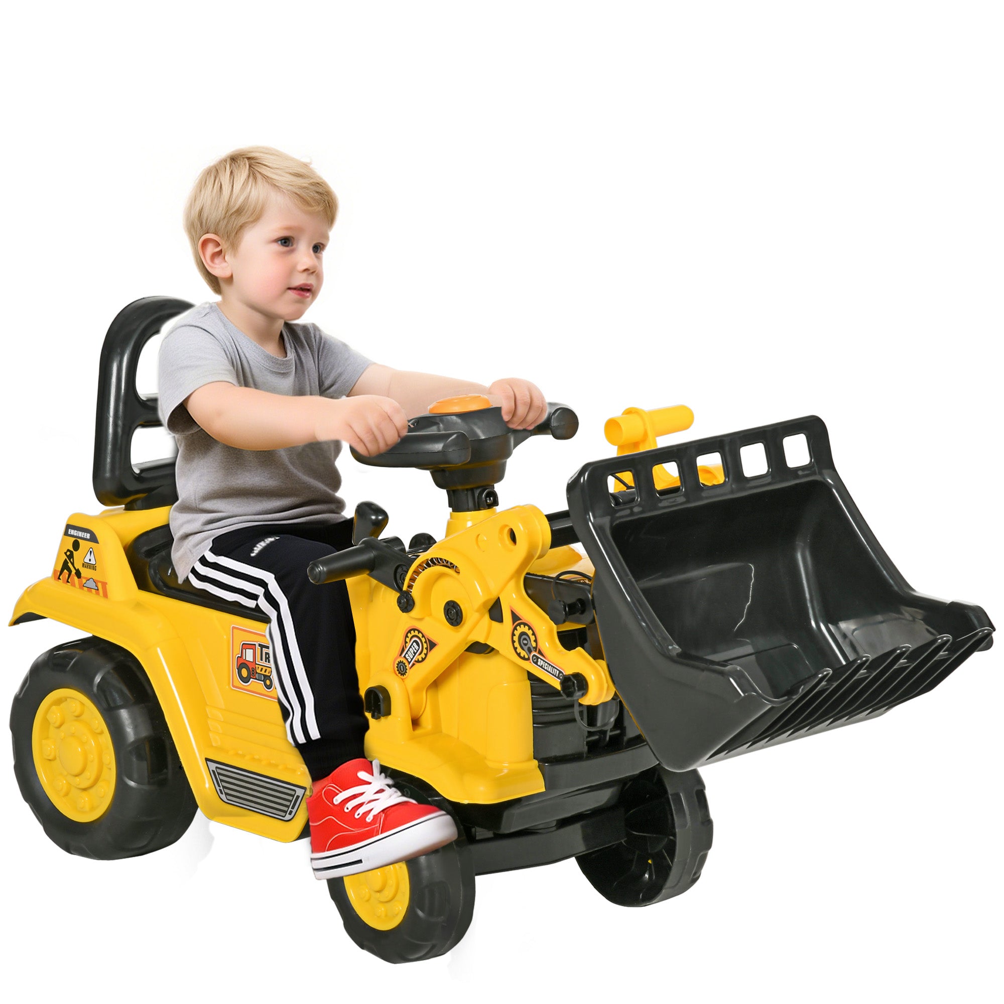 Børnetraktor Børnegravemaskine Med Horn Gravemaskine Med Køretøj Balancecykel Gul Sort 80   26     39 Cm