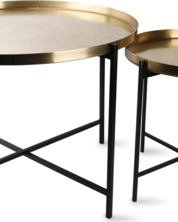 Bord-sæt     Collection Patio    Runde Sofaborde Sideborde ø60 H45 Cm  Guldfinish Med Sort Stel  Metal