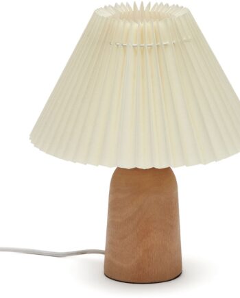 Bordlampe Kave Home Benicarlo Rustik Gummitræ Med Plisseret Bomuldsskærm Beige H33 ø27 Cm