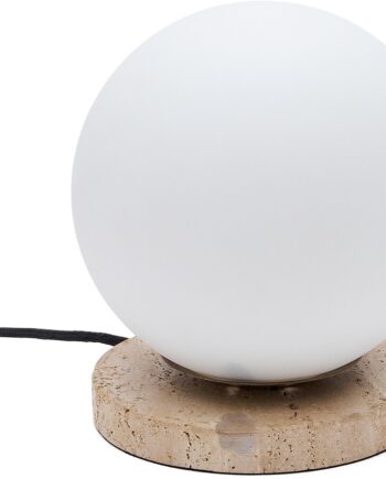 Bordlampe Kave Home Malachi   Hvidt Glas Og Travertin  Rustik Kolonial Stil  20x20x22 Cm