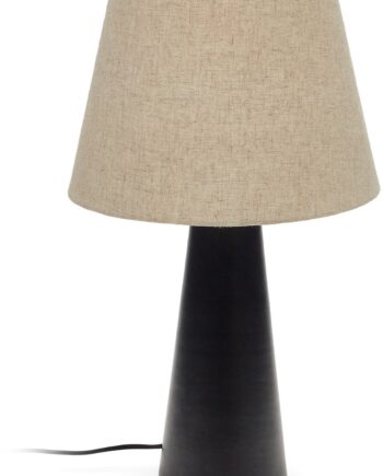Bordlampe Kave Home Torrent Rustik Kolonial Sort Metal Med Hørskærm ø33xh60 Cm