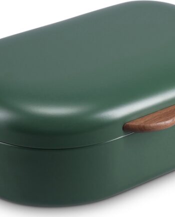 Brødkasse Salt   Pepper Crust  Aflang Metal Brødbeholder   Mat Grøn Pvd Med Træhåndtag  Fødevaresikker  33 5x21x14   Cm