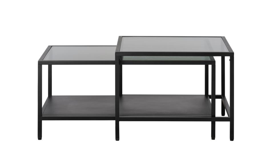 Bronco Nest Sofabord       Hylde Riflet Glas Og Sort Metal  60-90x60-45