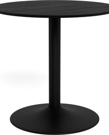 Cafébord Signature Tavira ø80 H74 Cm Mat Sort   Askefinér Bordplade Og Trompetfod   Pulverlakeret Stål