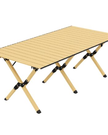 Campingbord 117   60 Cm  Klapbord   Aluminium Med Oprullelig Bordplade  Trælook  Vandtæt Bæretaske