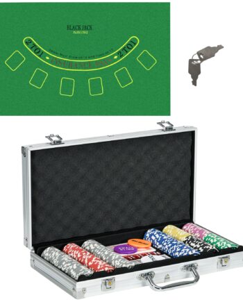 Casinotilbehør Og Chips Pokersæt Med Chips Pokerchipkasse  Inklusive Base  Sæt Med 300 Chips    Sæt Kort    Terninger