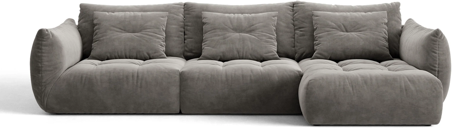 Chaiselong- Hjørnesofa Micadoni Bloom Grå Velour Casino  Højrevendt 327x152 Cm    Pers