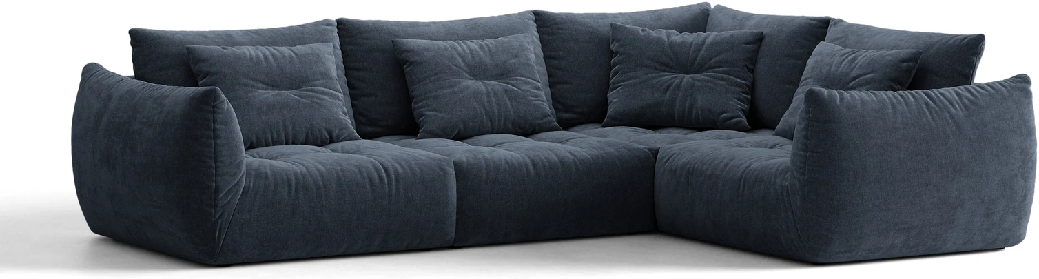 Chaiselong- Hjørnesofa Micadoni Bloom Højrevendt  -sæders Marineblå Wind Tekstureret Stof B316 D222 H97 Cm