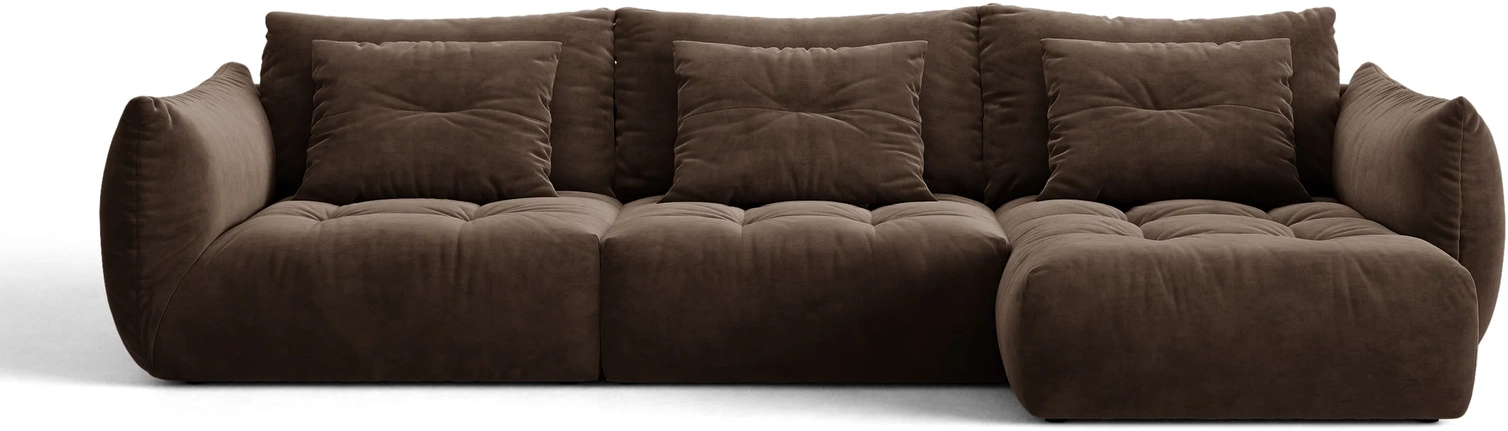 Chaiselongsofa Hjørnesofa Micadoni Bloom  Højrevendt  Mørkebrun Velour  B327   D152   H97 Cm    Personer