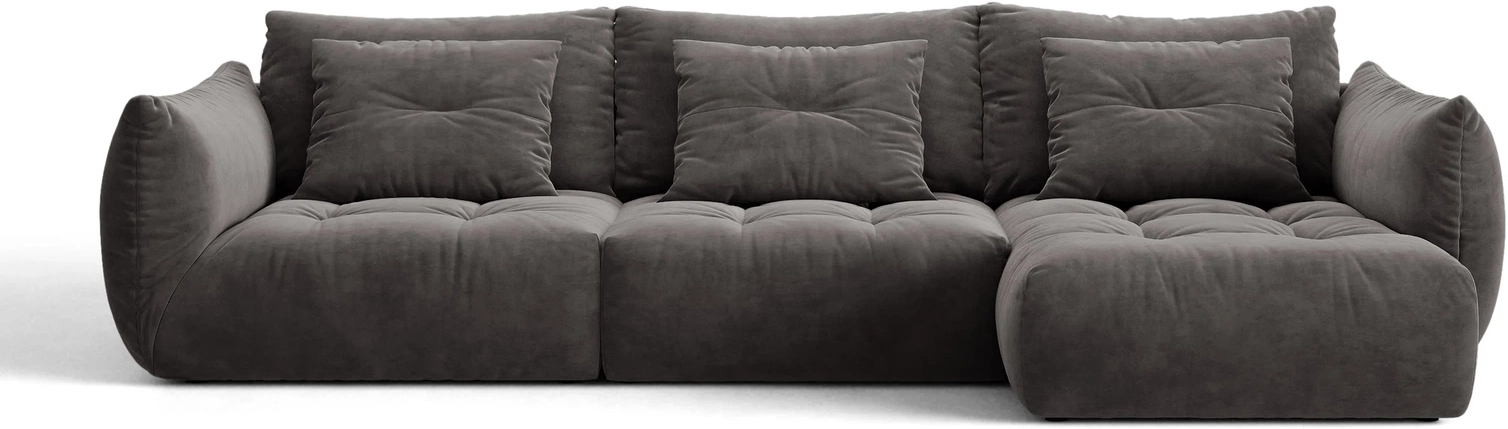 Chaiselongsofa Hjørnesofa Micadoni Bloom Højrevendt Mørkegrå Velour B327 D152 H97 Cm