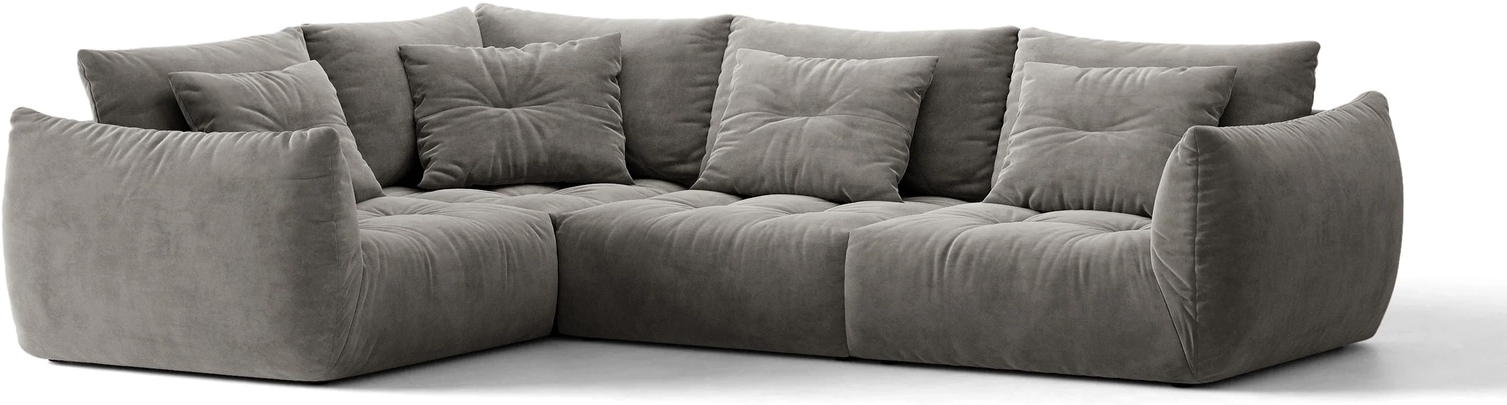 Chaiselongsofa Hjørnesofa Micadoni Bloom Venstrevendt  Grå Velour Casino Stone 316x222 Cm