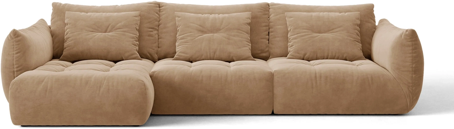 Chaiselongsofa Hjørnesofa Micadoni Bloom Venstrevendt  Mandelbeige Velour Casino Lion H97xb327xd152 Cm   -sæders