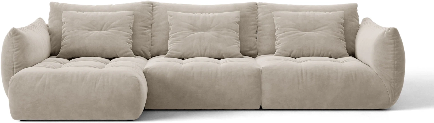Chaiselongsofa Hjørnesofa Micadoni Bloom Venstrevendt  Velour Lys Beige  H97 B327 D152 Cm  Plads Til   Personer