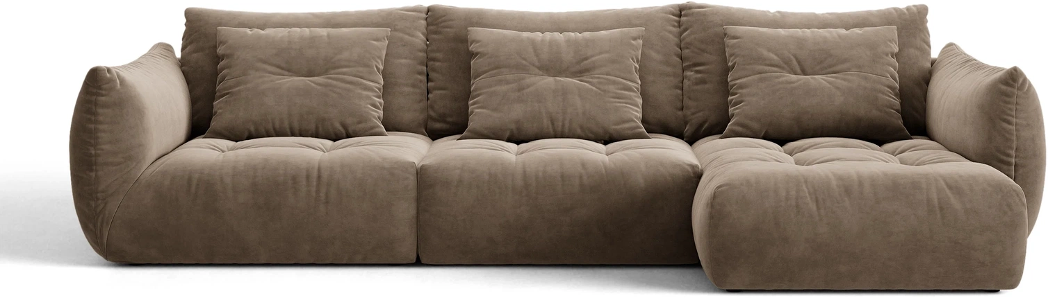 Chaiselongsofa Micadoni Bloom Hjørnesofa Højrevendt  Velour Casino Taupe Lys Brun 327x152 Cm   Pers