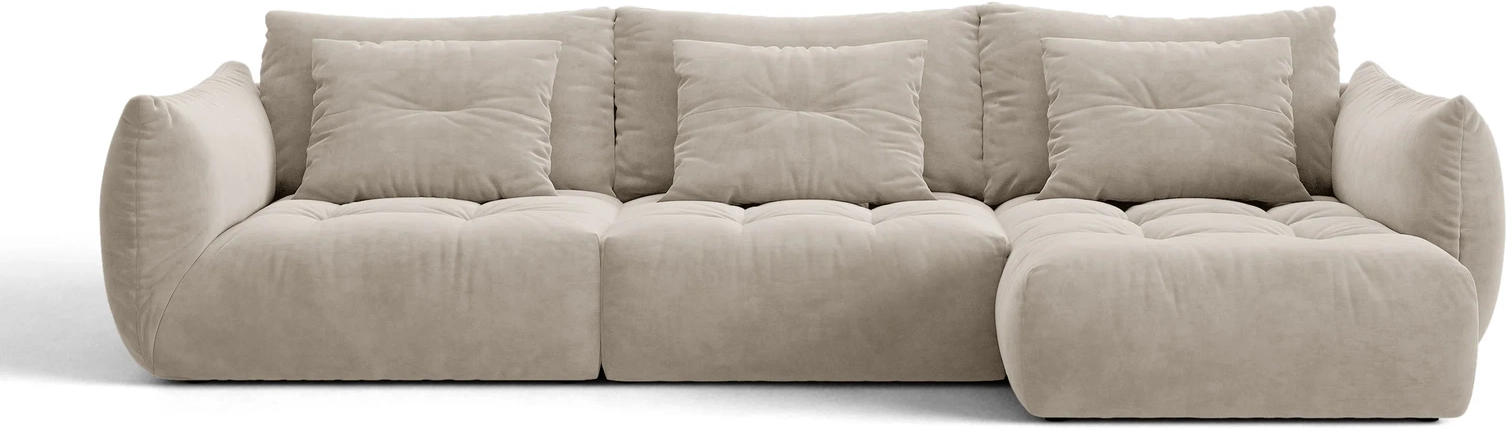 Chaiselongsofa Micadoni Bloom Højrevendt   Lys Beige Velour  Rummelig Hjørnesofa Til   Personer