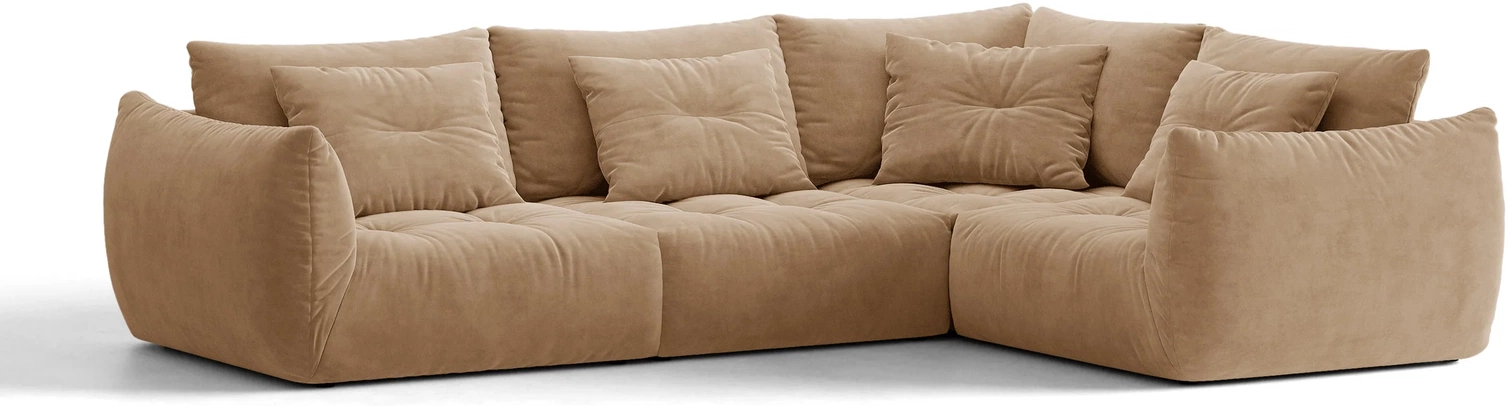 Chaiselongsofa Micadoni Bloom Højrevendt   Mandelbeige Velour Hjørnesofa  B316xd222xh97 Cm