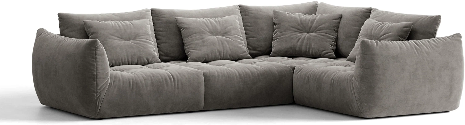 Chaiselongsofa Micadoni Bloom Højrevendt  -sæders 316x222 Cm Grå Velour Casino Stone Hjørnesofa