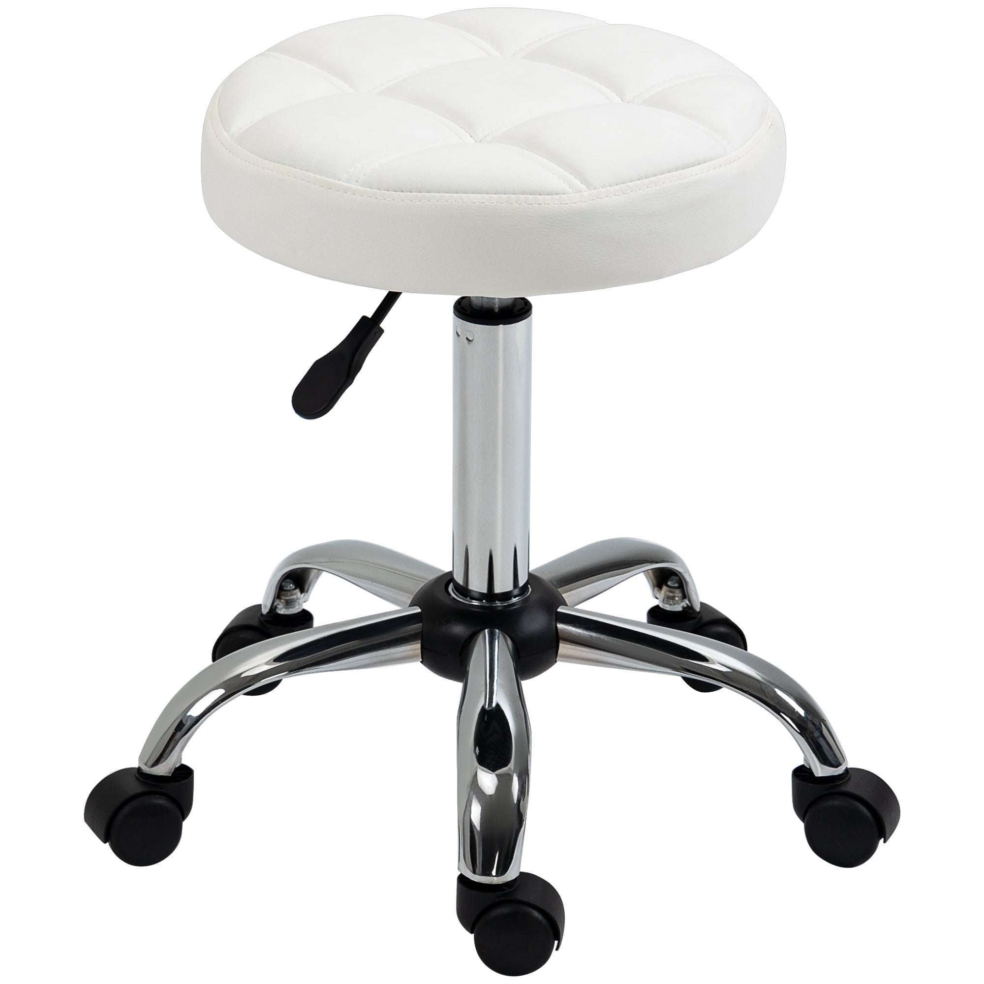 Drejestol  Salonstol  Højdejusterbar  Kunstlæder  Quiltet Design  35     48-63 Cm  Hvid Sølv