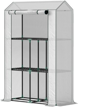 Drivhus Med  -lags Hylde  Uv-bestandig Plastikdør  Rulledør  100   40   150 Cm  Hvid