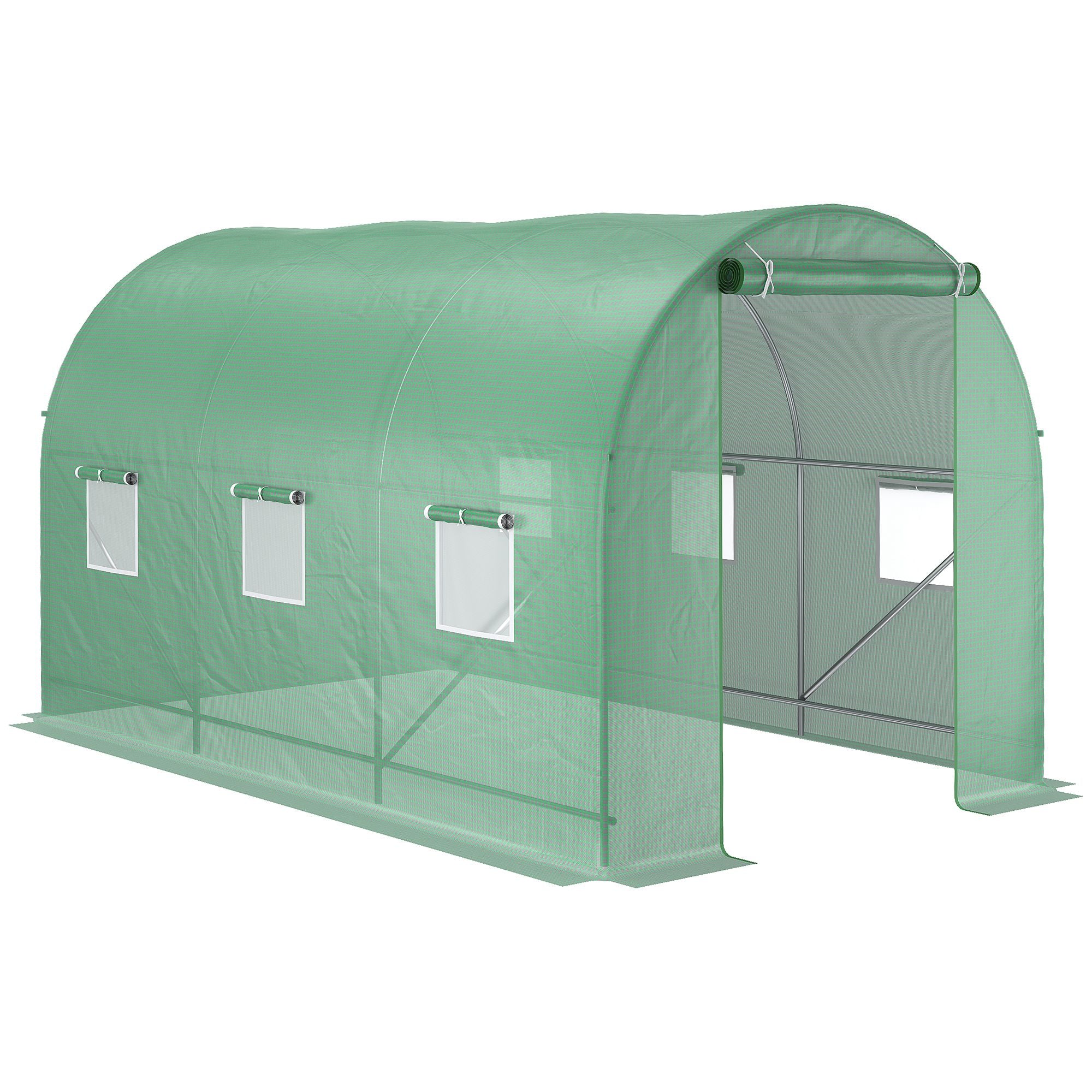 Drivhus 350x200x200cm Plastdrivhus Til Tomathus Med Dør    Vinduer  Galvaniseret Stålfilmtunnel  Pe  Stabil Drivhusplantetunnel  Inklusive Jordankre Og Reb  Grøn