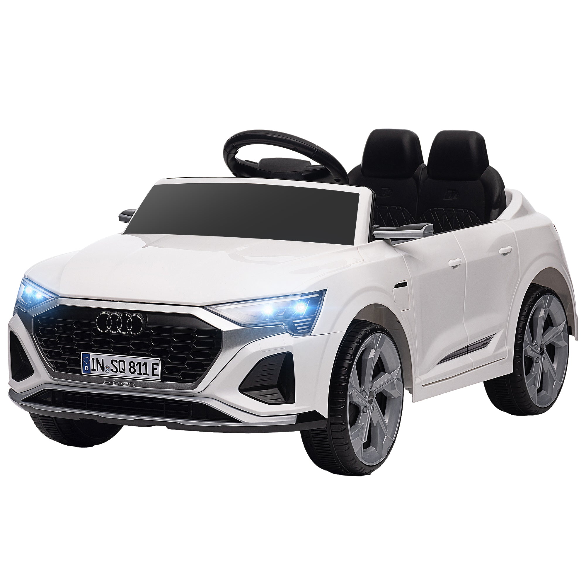 Elektrisk Børnebil 12v Audi Q8 - Km Fjernbetjening Forlygter Musik Hvid