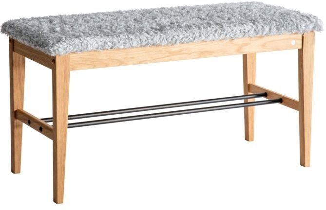 Entrébænk Oscarssons Möbel Cora Lysegråt Imiteret Fåreskind Lakeret Eg Og Stål 90 40 Cm