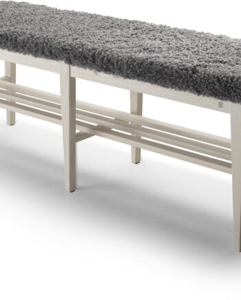 Entrébænk Siddebænk Oscarssons Möbel Nadja   Massiv Hvidolieret Ask Med Gråt Imiteret Fåreskind 130x40 Cm
