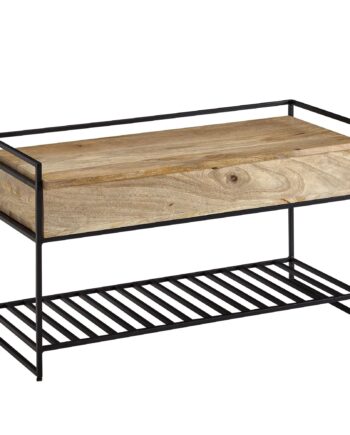 Entrébænk   Skobænk Med Opbevaringsplads  Japandi-look  Massivt Træ Og Metal  Håndlavet  90x52x38 Cm  Naturfarvet