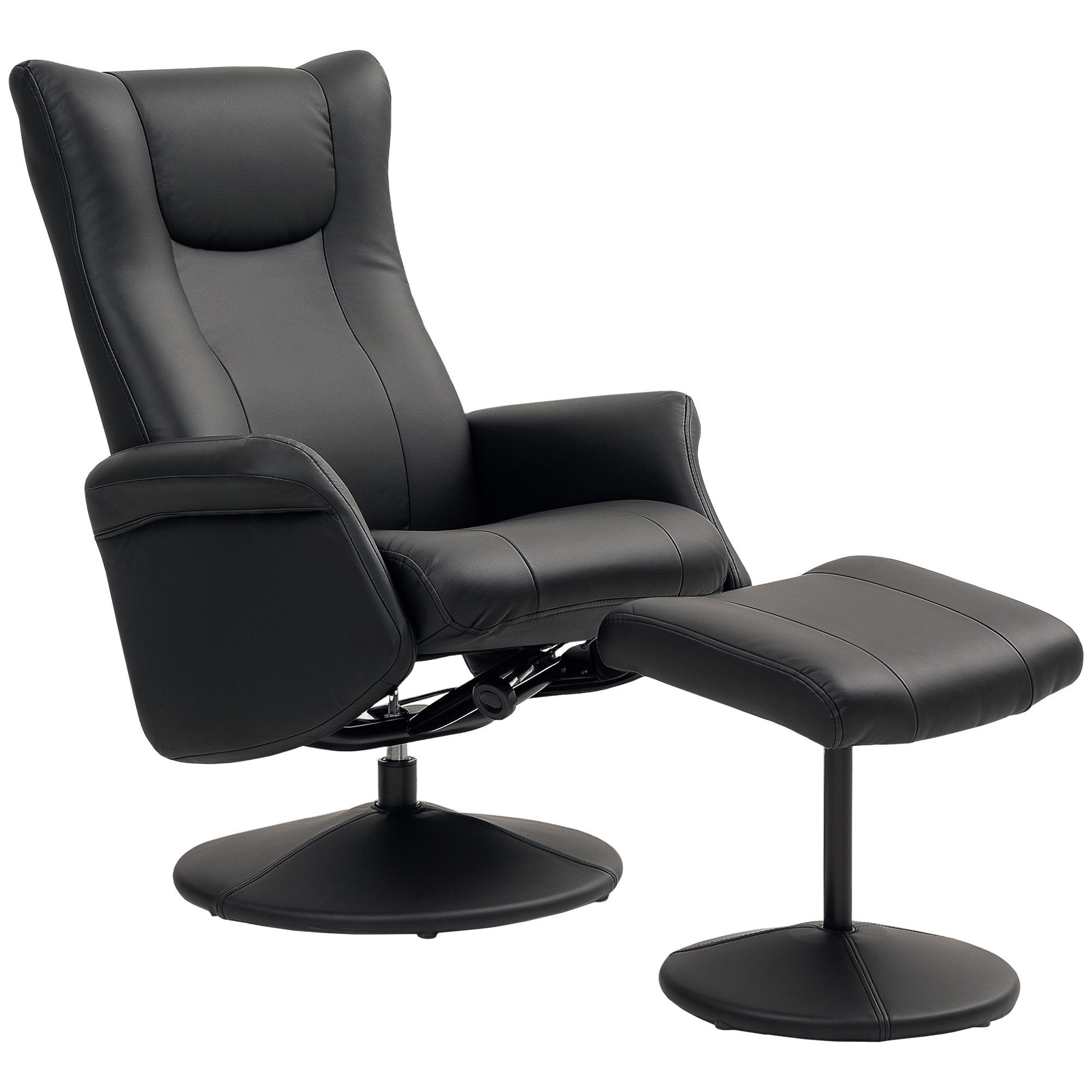 Executive Chair Med Skammel  Læderlook  Drejelig  Justerbar Ryglæn  Op Til 150 Kg  Sort