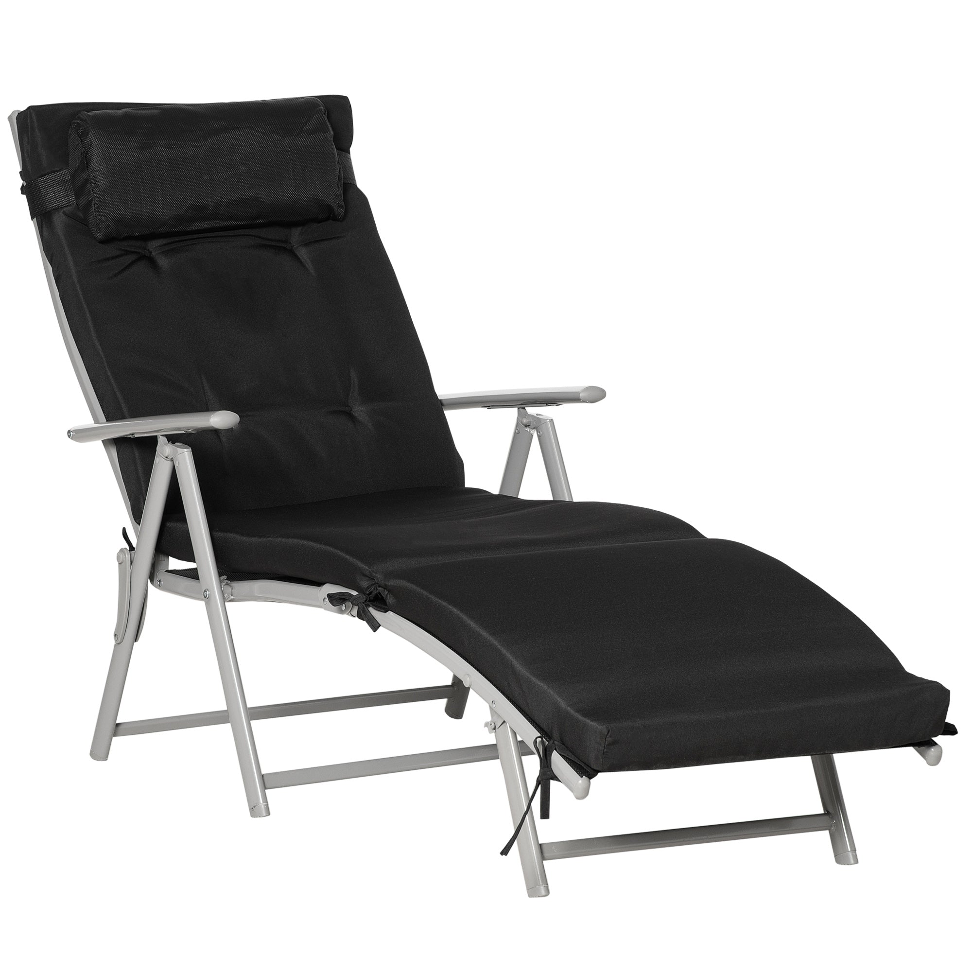 Foldbar Solseng Med Nakkestøtte Og Sædehynde  Liggestol Med  -vejs Justerbar Ryglæn  Haveliggestol  Afslapningsliggestol  Lasteevne Op Til 165 Kg  Til Haveferie  Udendørs  Sort