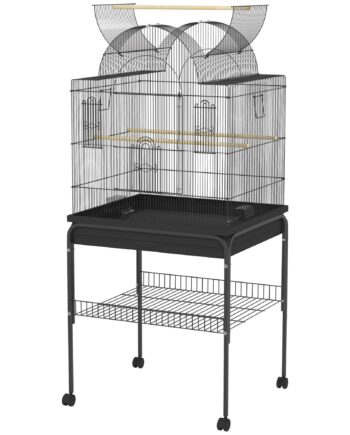 Fuglebur Til Kanariefugle Og Undulater  Mobil  Med Bundrum  Metalnet  Sort