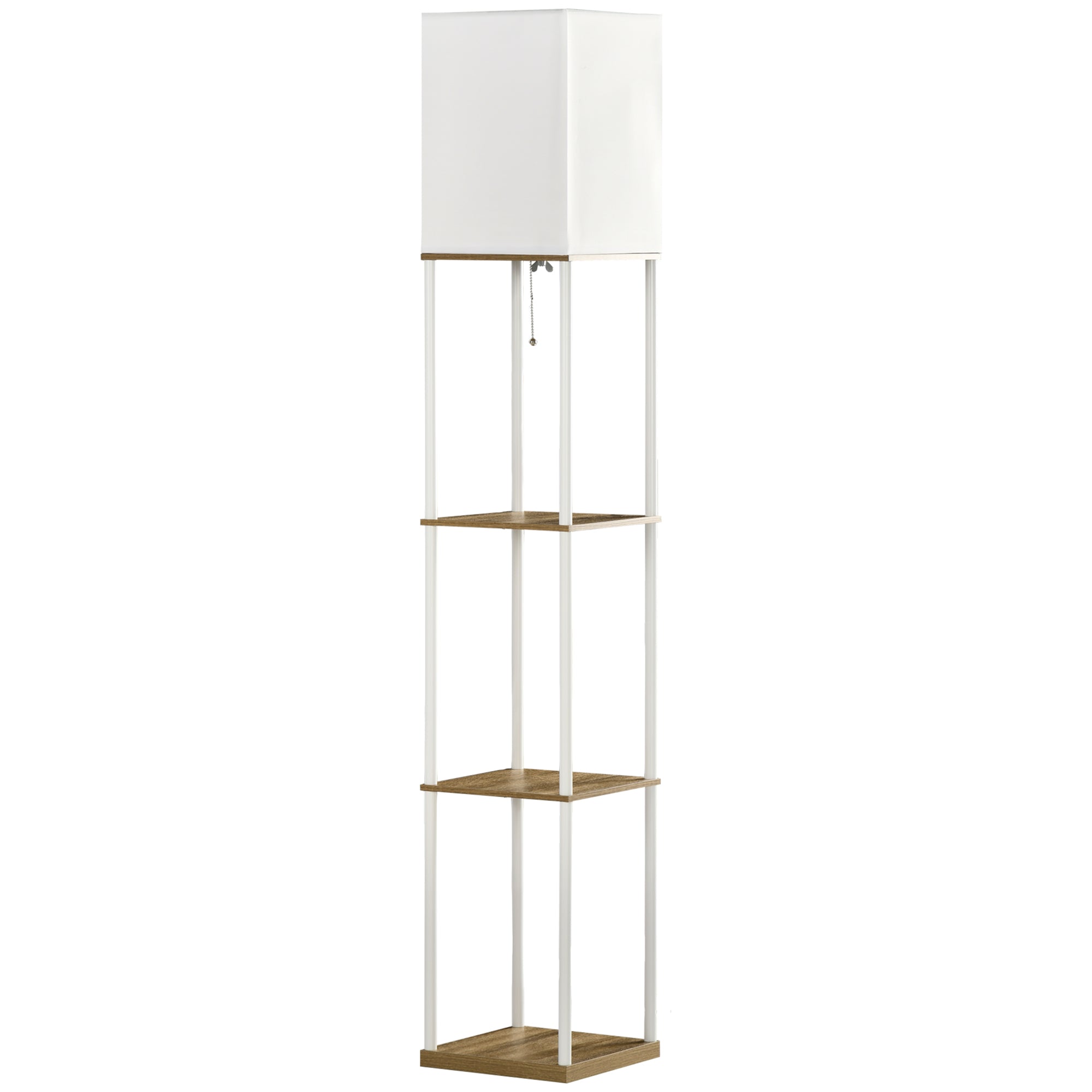 Gulvlampe  Loftprojektør  Med Hylder  Metalramme  Stofskærm  26x26x159cm  Hvid Brun