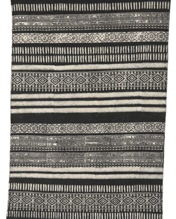 Gulvtæppe House Doctor Stack 160x230 Cm Sort Grå Bomuldstæppe Med Frynser Geometrisk Mønster