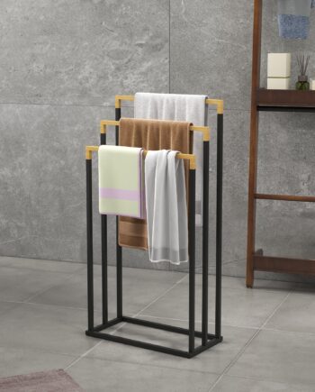 Håndklædeholder Med   Håndklædestænger  Industrielt Design  Bambus  45   22     86 Cm  Sort   Naturfarvet