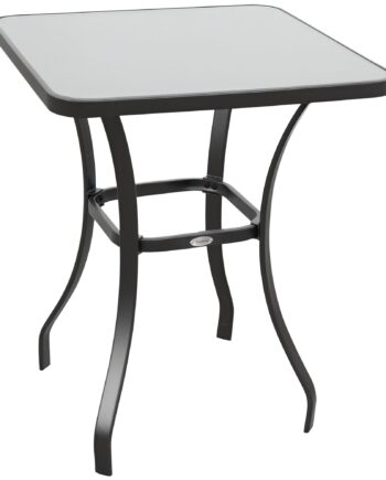 Havebord Bistrobord Glasbord Hærdet Glas   Metal Sort L68     B68     H84 Cm