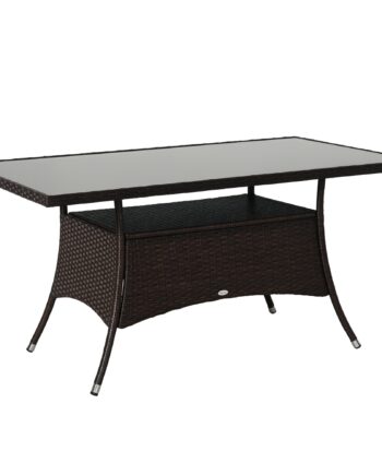 Havebord Glasbord Spisebord Havemøbelbord  Polyrattan   Sikkerhedsglas  Brun   Sort  150x85x74cm