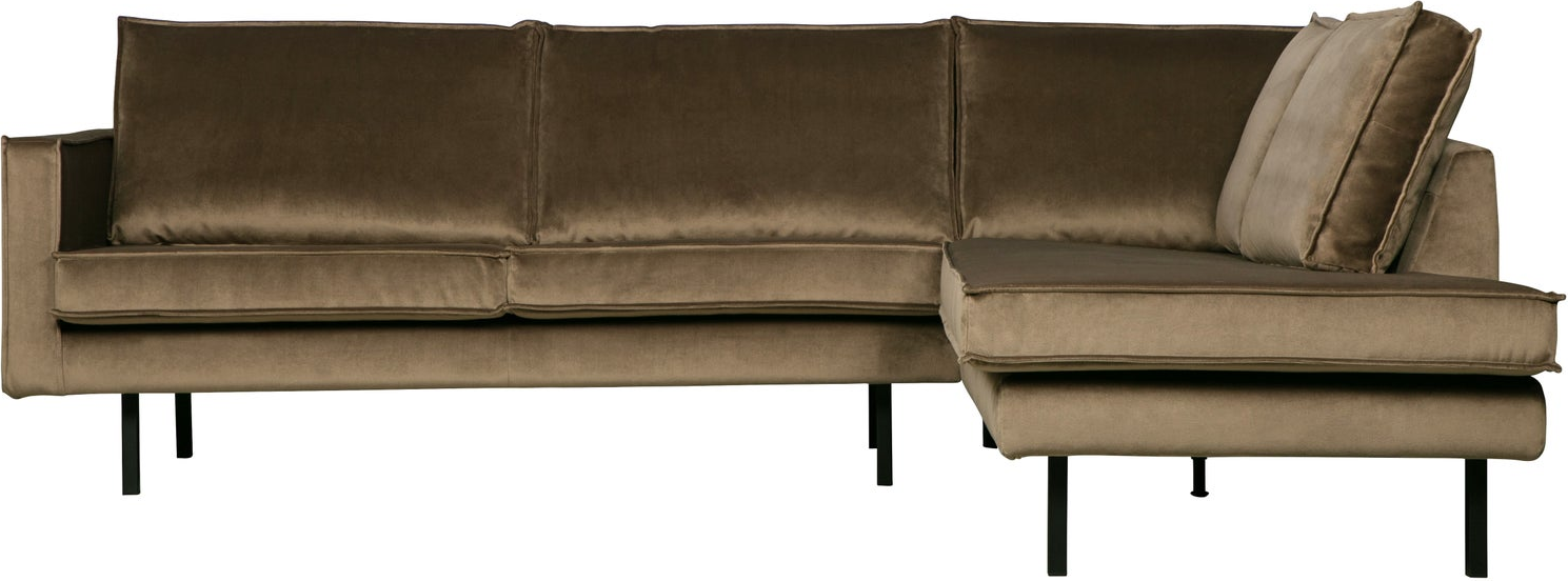 Hjørnesofa Loungesofa Woood Rodeo Højrevendt 266x213 Cm Taupe Velour Fast Komfort Slidstærk