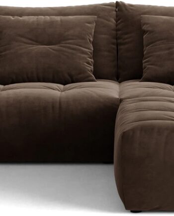 Hjørnesofa Micadoni Bloom  Mørkebrun Velour  Universal Puf   -personers  Inkl    Pyntepuder